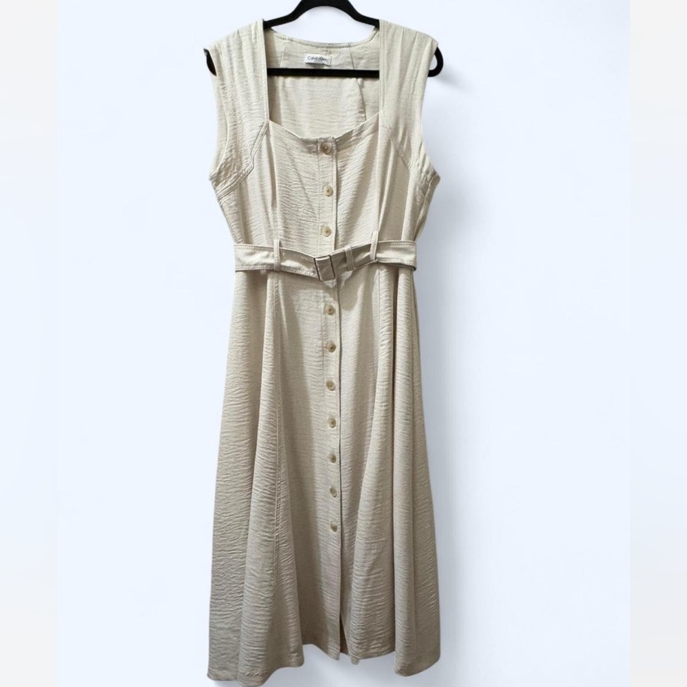 Calvin Klein NWT Elegant Cream Sleeveless Dress